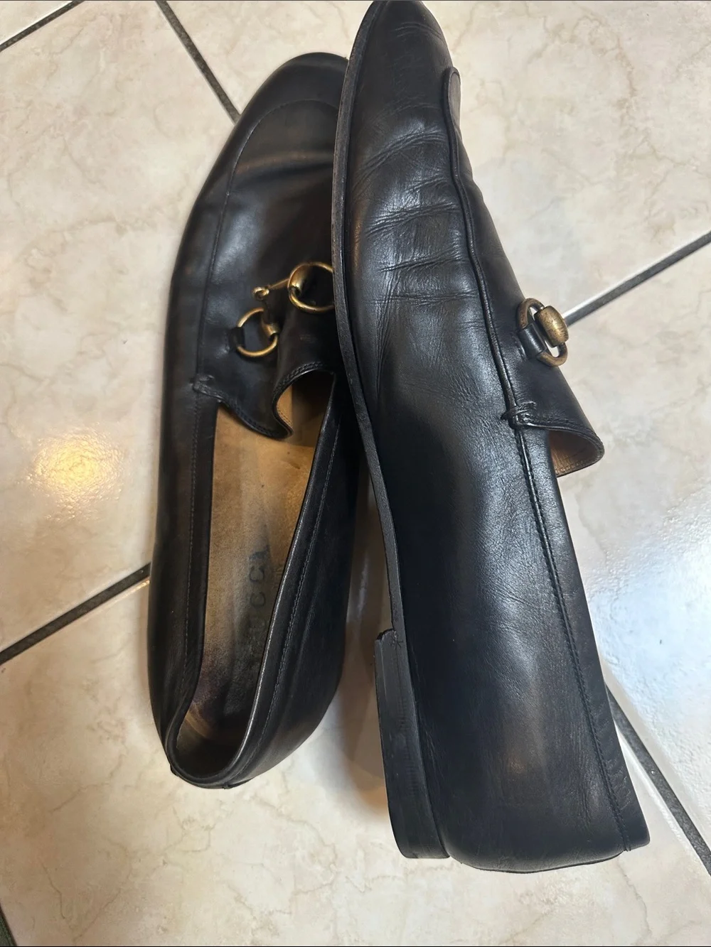 Gucci Men’s Black Leather Oxfords with Brown Soles